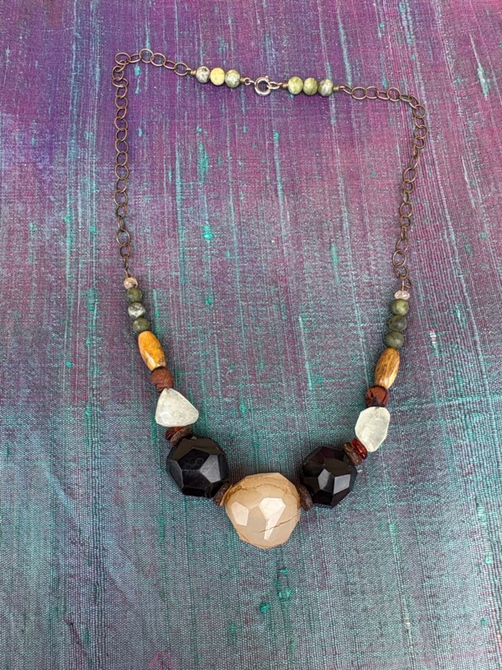 Earthy Bead Necklace with Beige and Black Accents